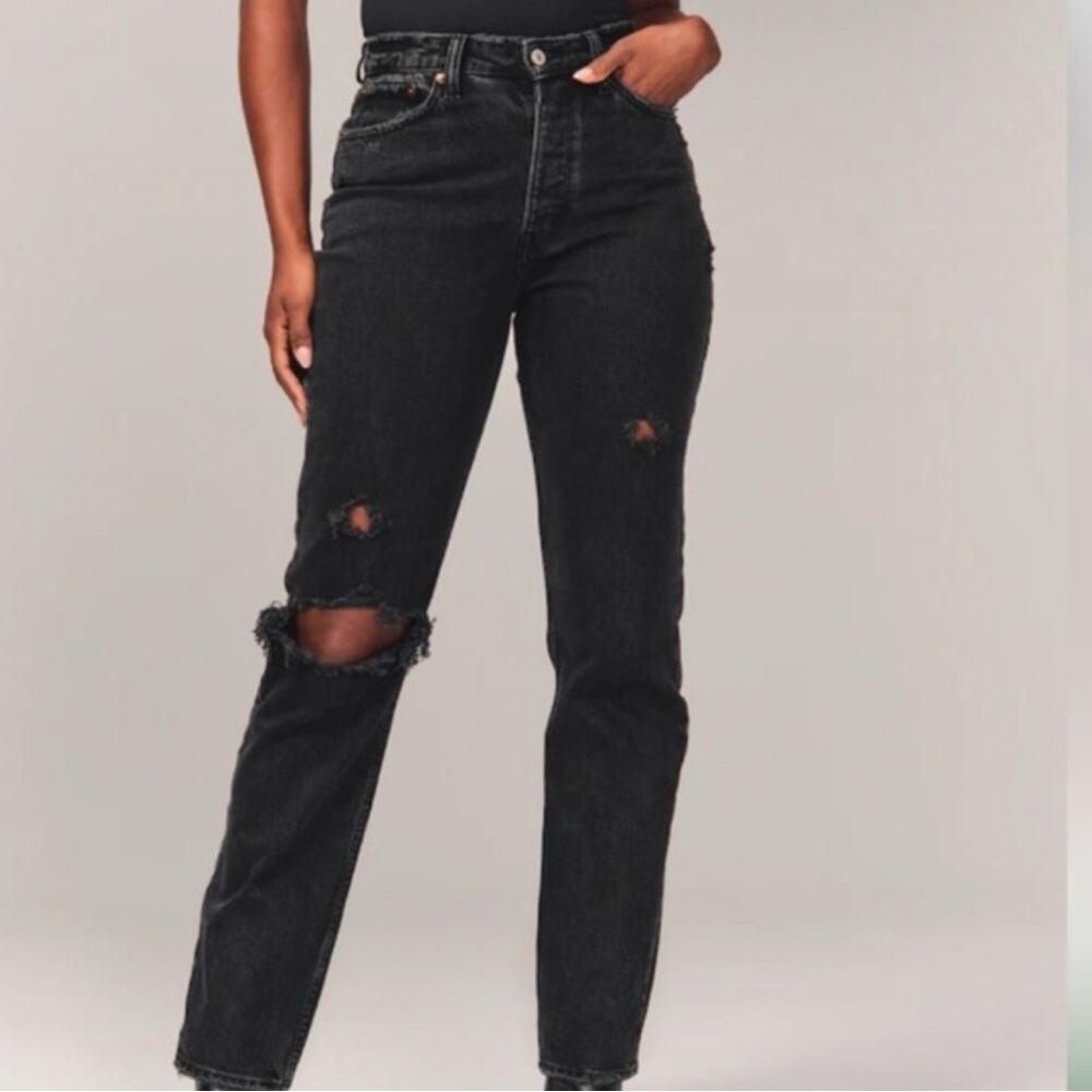 Abercrombie & Fitch The Dad High Rise Black Jeans